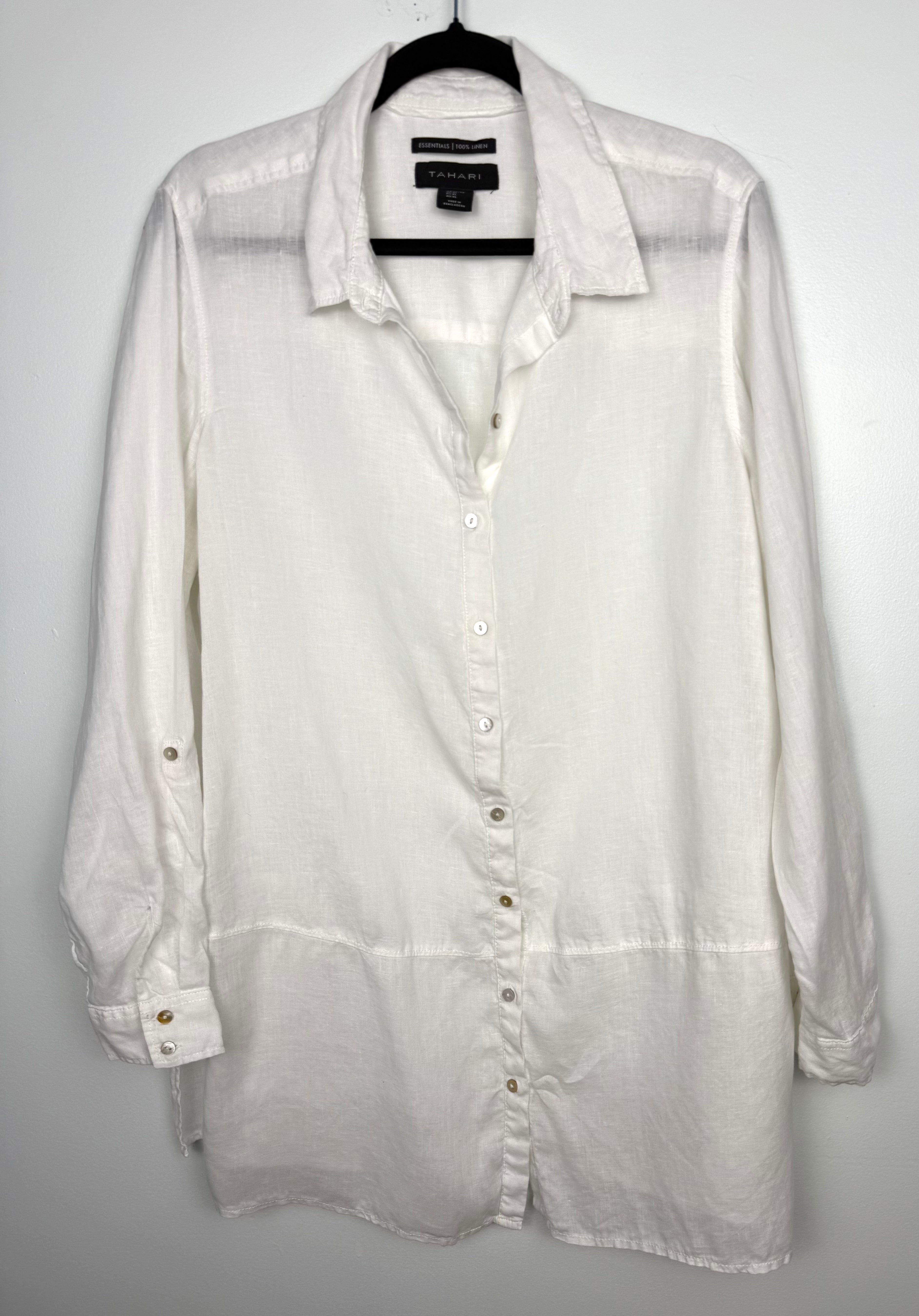 100% Linen Tahari Button-Down Tunic | XL  at Blue Sparrow Resale Shop Canada on hanger