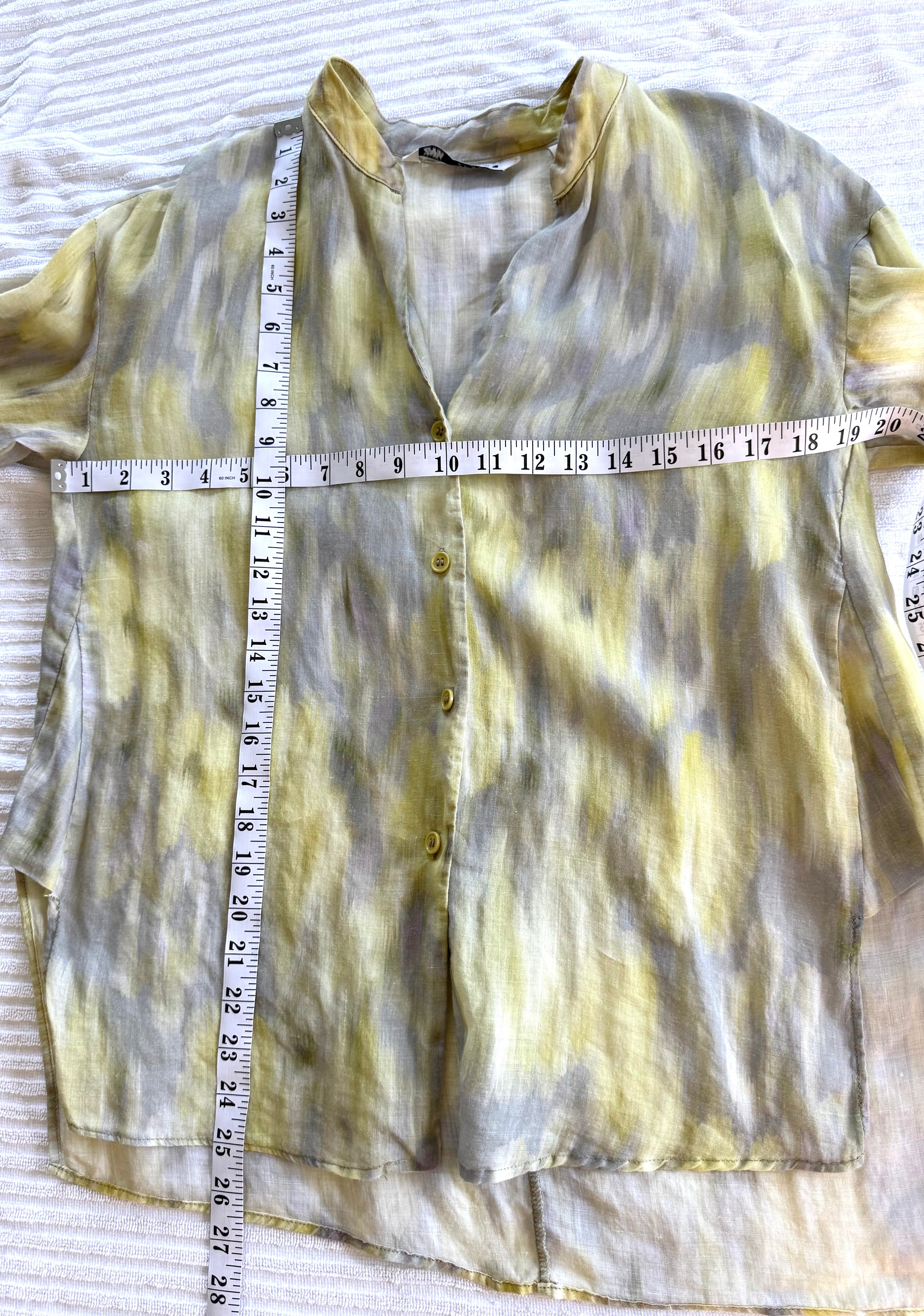 100% Linen Zara Abstract Print Shirt | XS at Blue Sparrow Shop measuring 38" bust and 25-27" shoulder to hem 