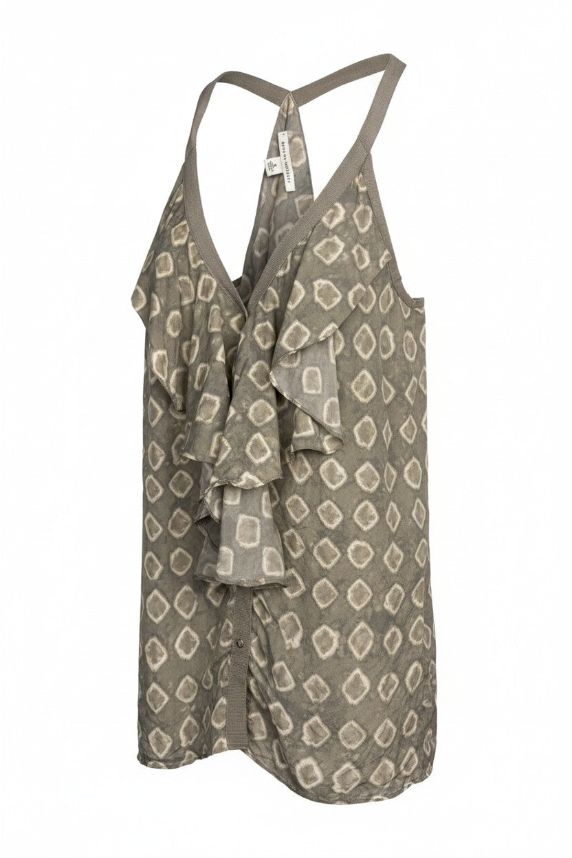 100% Silk Banana Republic Ruffle Front Blouse  at Blue Sparrow Shop on white background