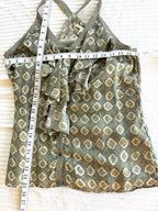 100% Silk Banana Republic Ruffle Front Blouse  at Blue Sparrow Shop measuring 34" bust and 25" length