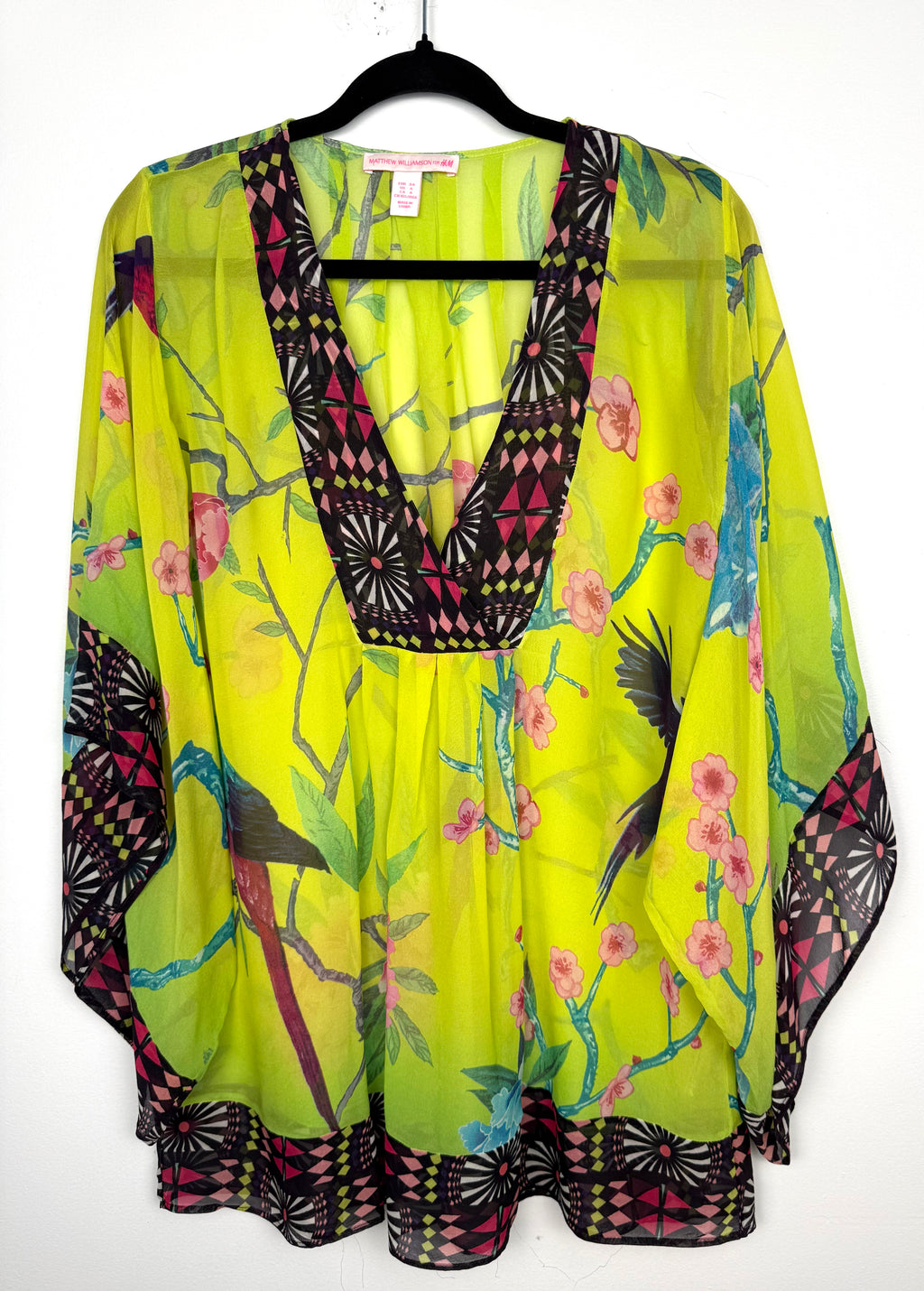100% Silk Kaftan Top Matthew Williamson for H&M | Size S at Blue Sparrow Resale Shop on hanger