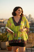 100% Silk Kaftan Top Matthew Williamson for H&M | Size S at Blue Sparrow Resale Shop on woman outdoors