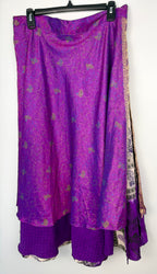 100% Silk Wrap Skirt | NWT Reversible Sari Skirt | Handmade in India at Blue Sparrow Shop on hanger back of skirt