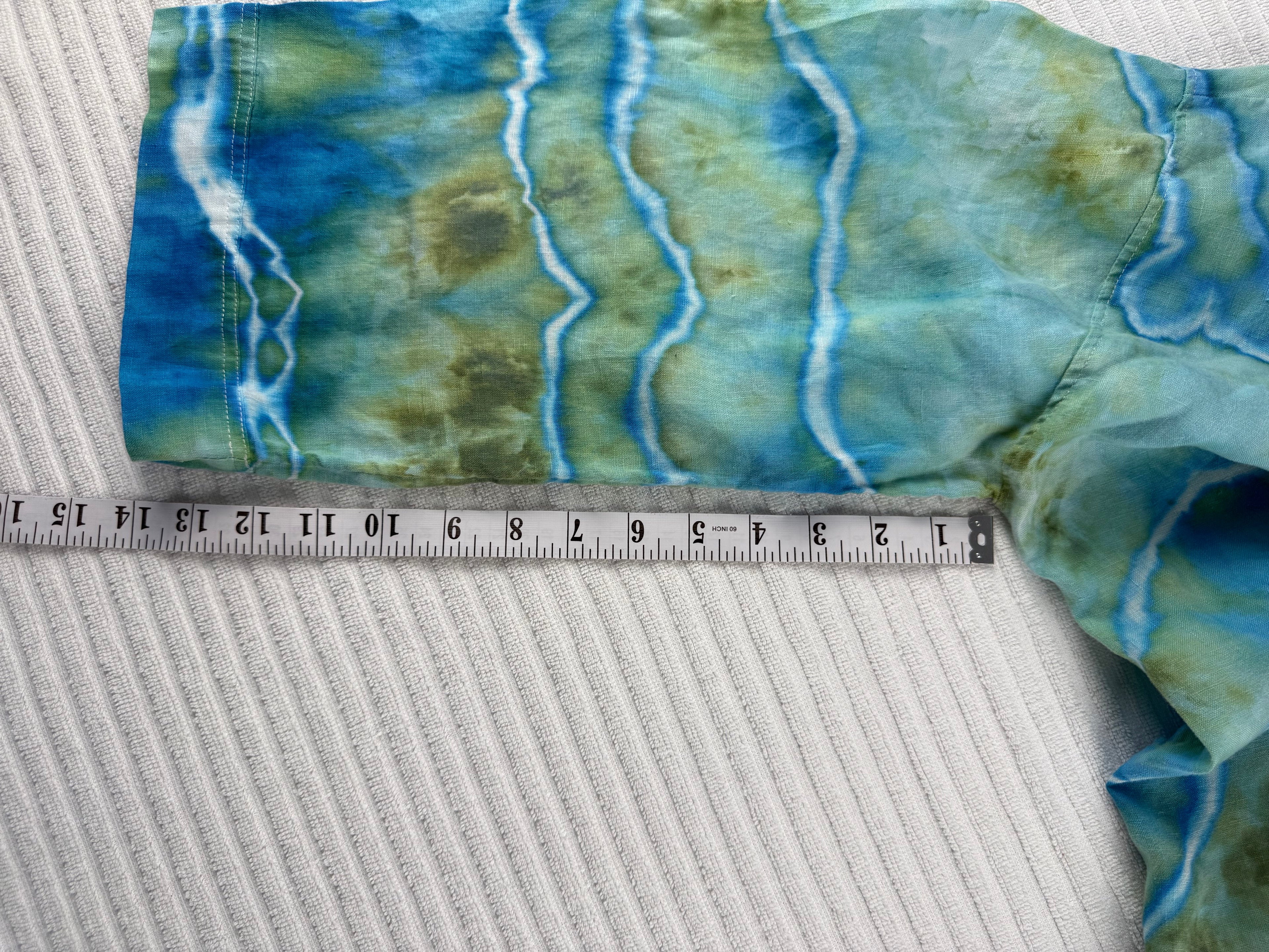 100% Stone-Washed Pure Linen Hand-Dyed Duster | Local Lanark County Artisan | Size XL  at Blue Sparrow Shop measuring 14" sleeve 