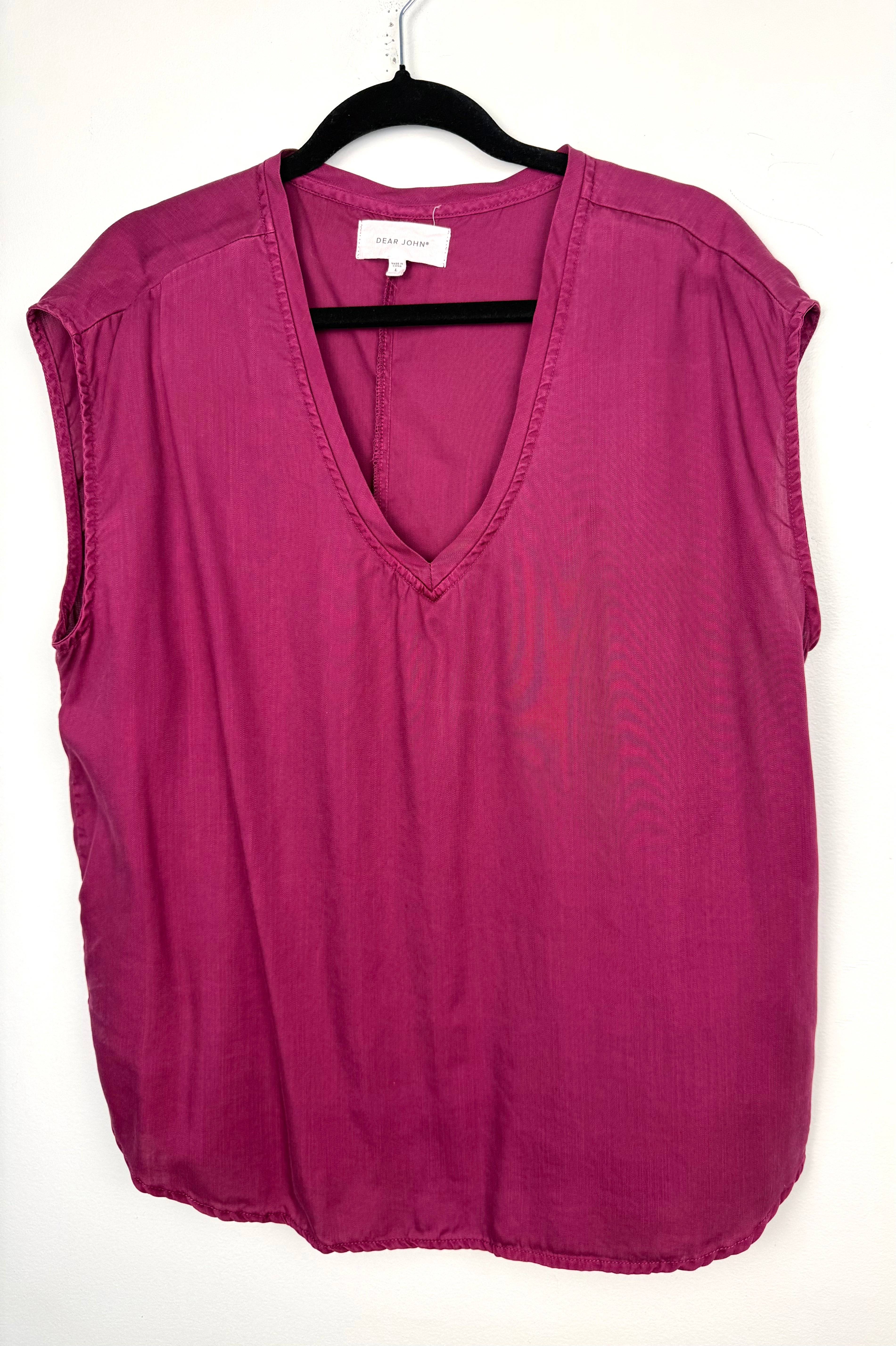 100% TENCEL Sleeveless V-Neck Top | Size L at Blue Sparrow Shop  on hanger
