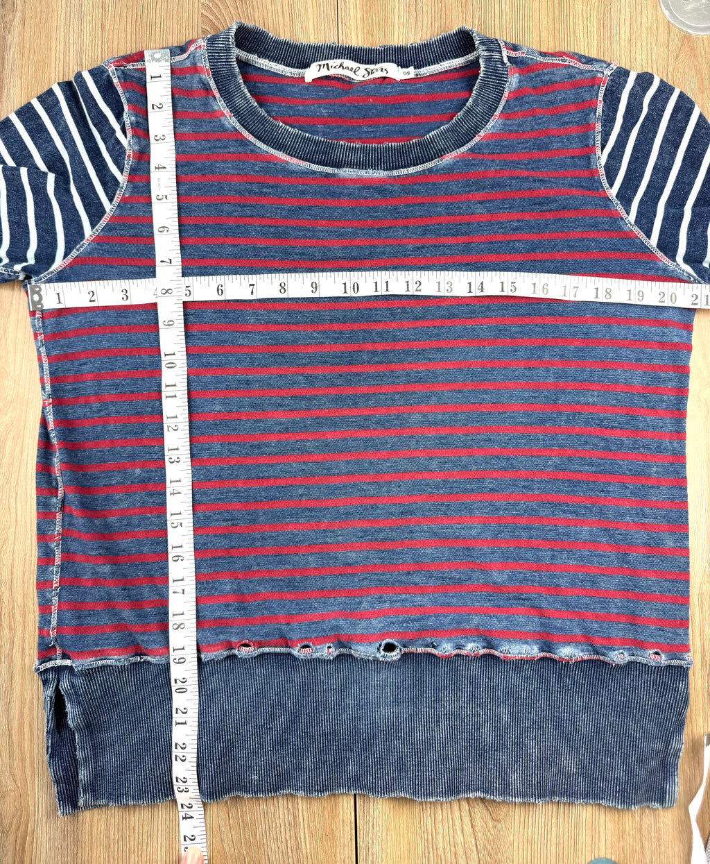 100% cotton Michael Stars Intentionally Distressed  Sweatshirt measuring 42" bust and 24 shoulder to hem 