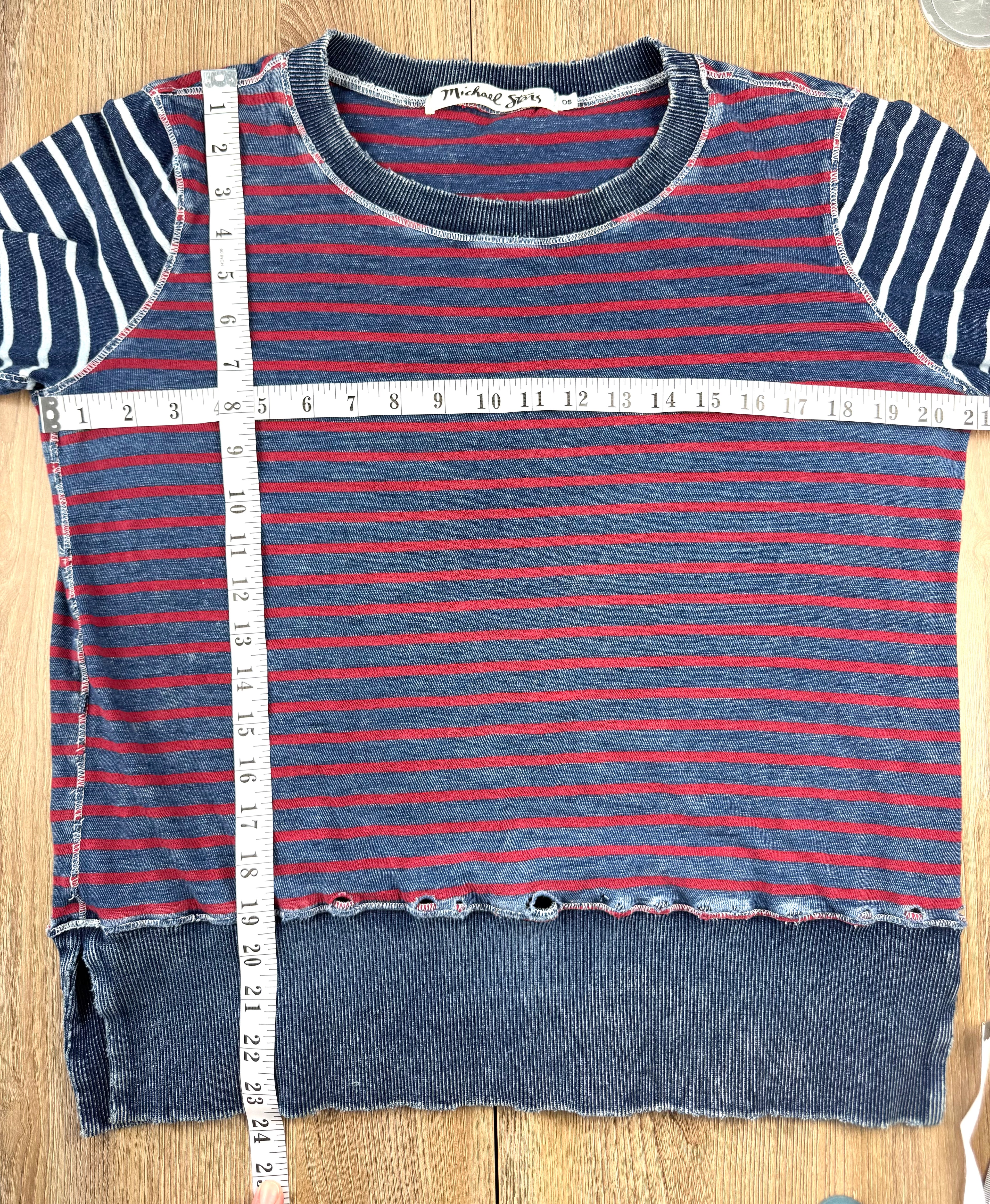100% cotton Michael Stars Intentionally Distressed  Sweatshirt measuring 42" bust and 24 shoulder to hem 