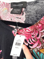 100% cotton hang tag inside NWT floral Lord & Taylor cardigan with original price 80.00