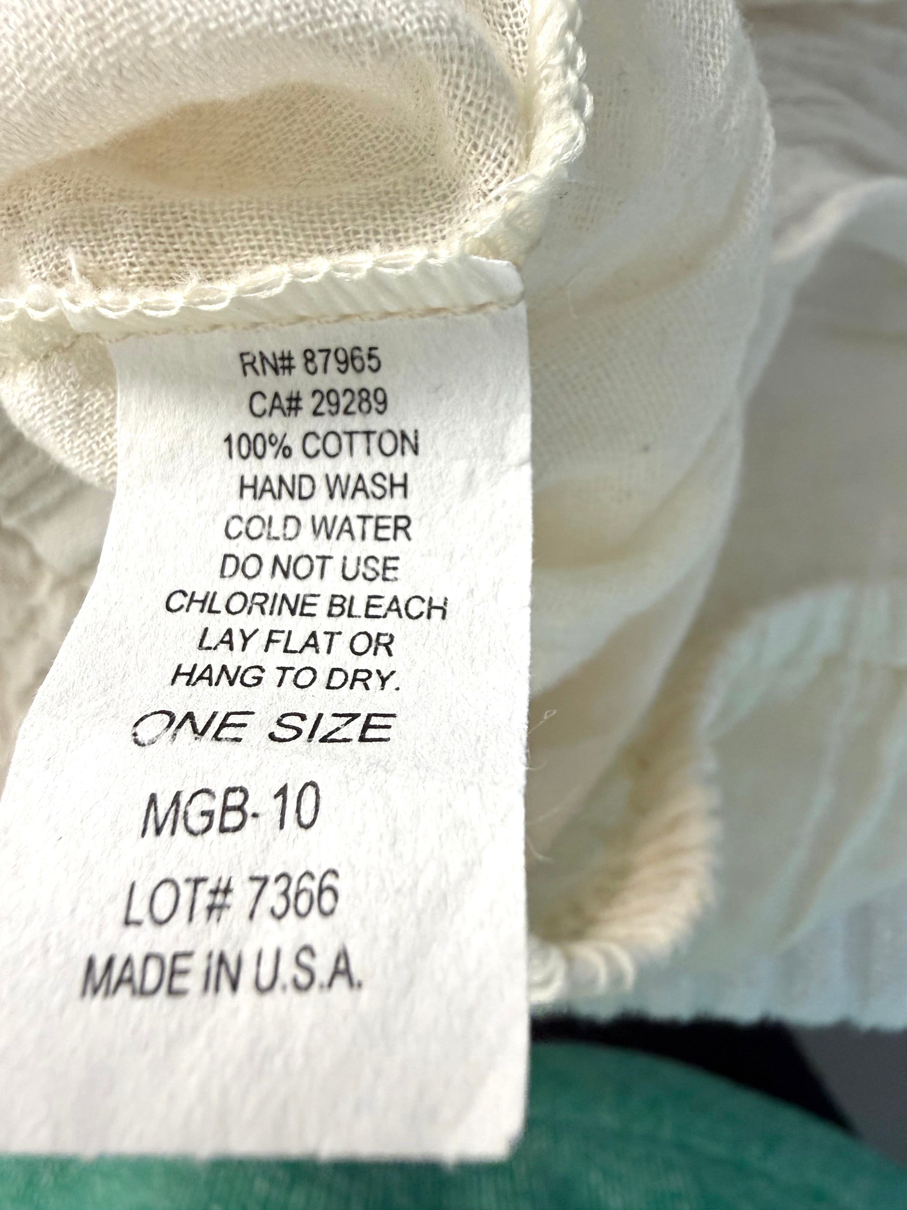 100% cotton label on 100% Cotton Made in USA Crochet Waistband Top | One Size  at Blue Sparrow Shop