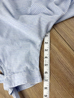 100% cotton simple striped batwing button front shirt with tie at waist at Blue Sparrow Shop resale Canada measuring 7" sleeve