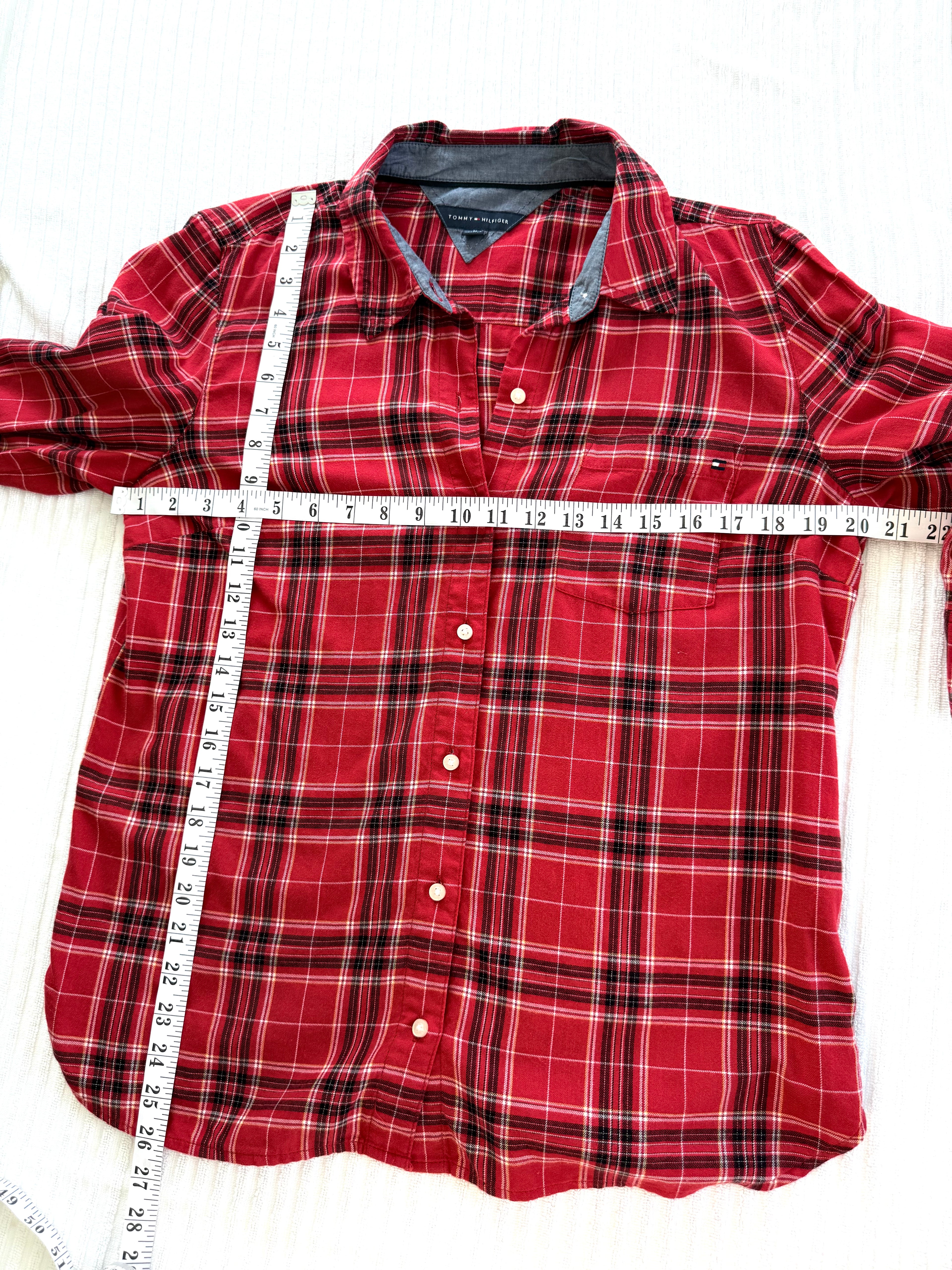 100 percent Cotton Tommy Hilfiger Plaid Shirt Size M measuring 40" bust and 26" length