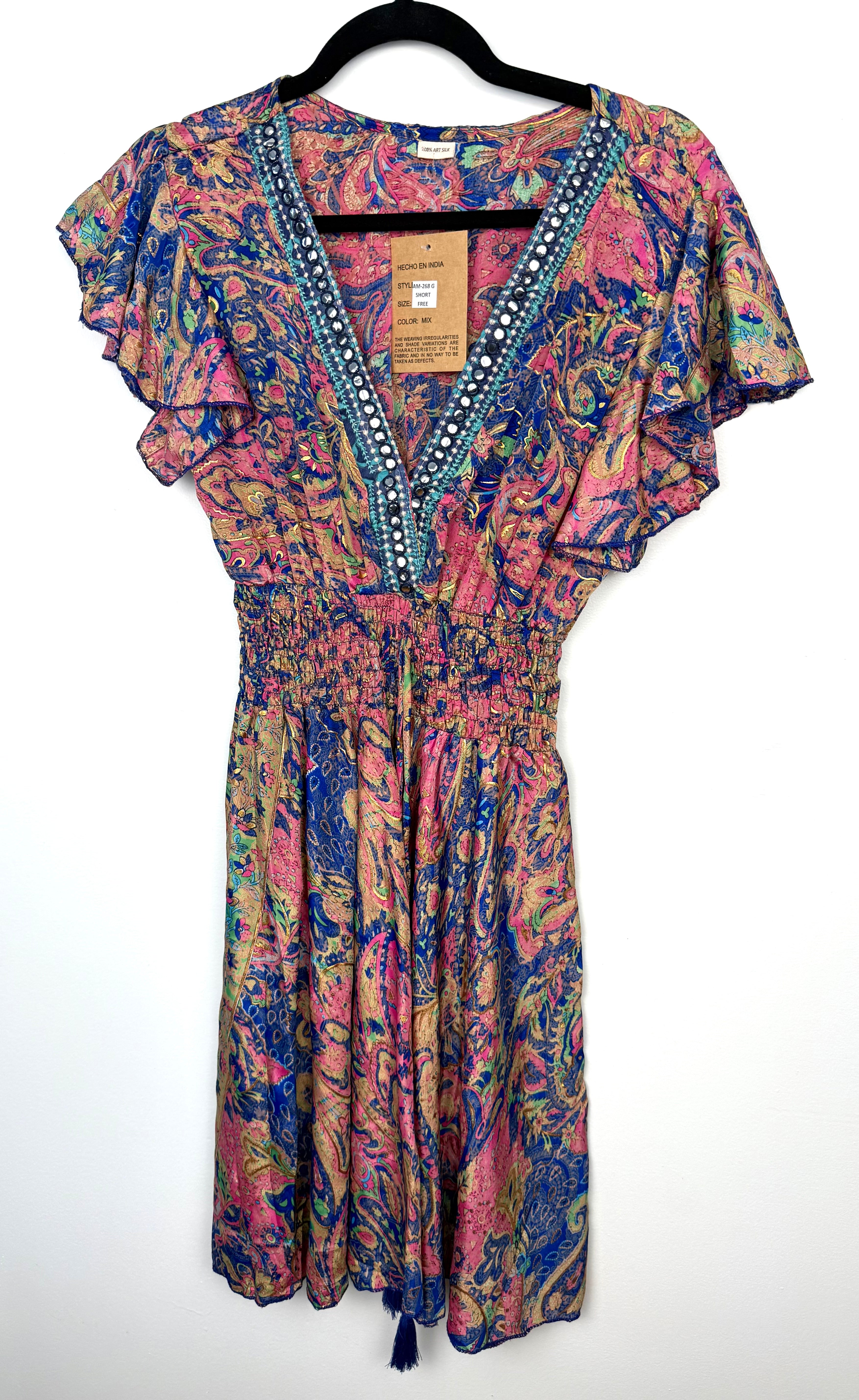 100% silk boho paisley dress women NWT on hanger