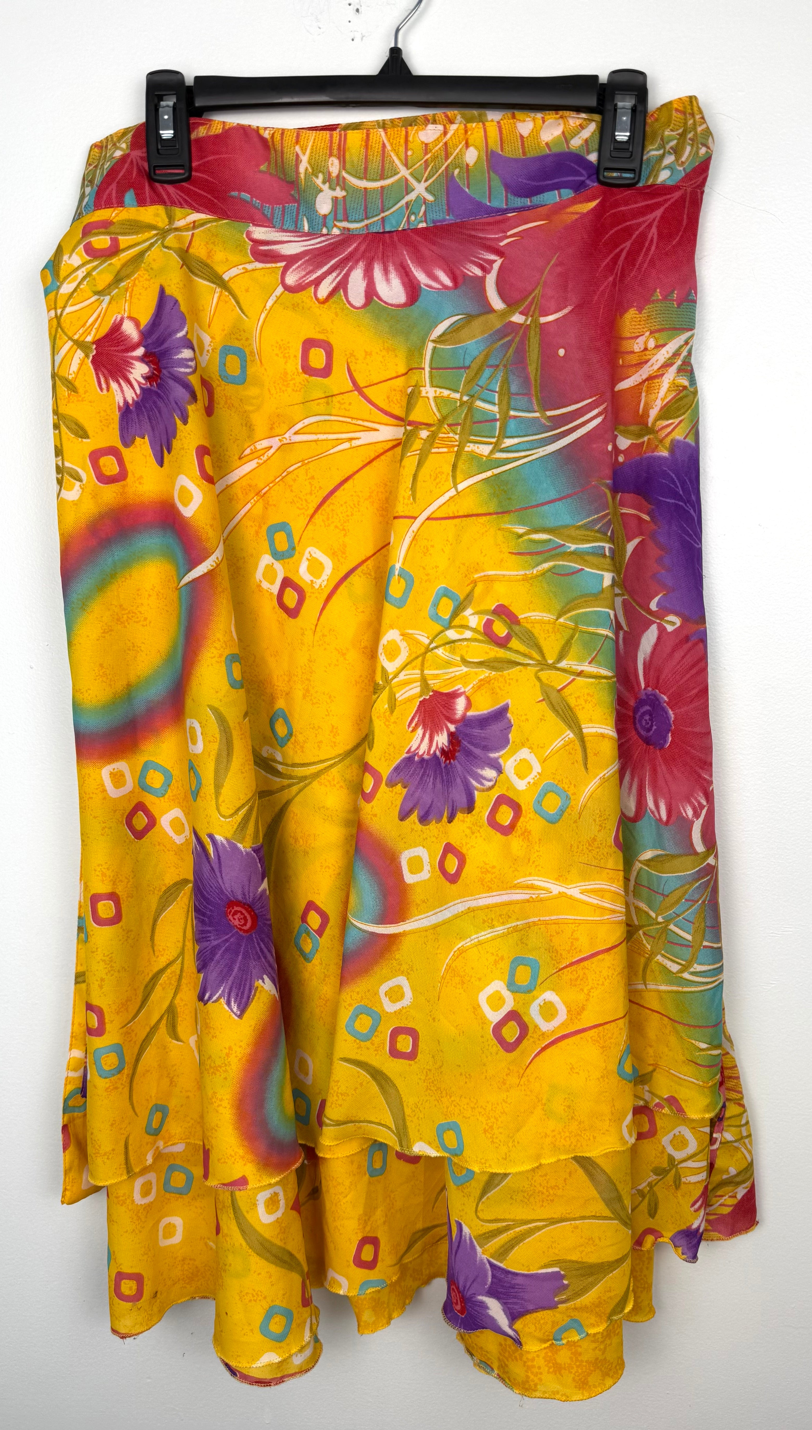80% Silk Reversible Tropical Floral Wrap Skirt  at Blue Sparrow Shop on hanger