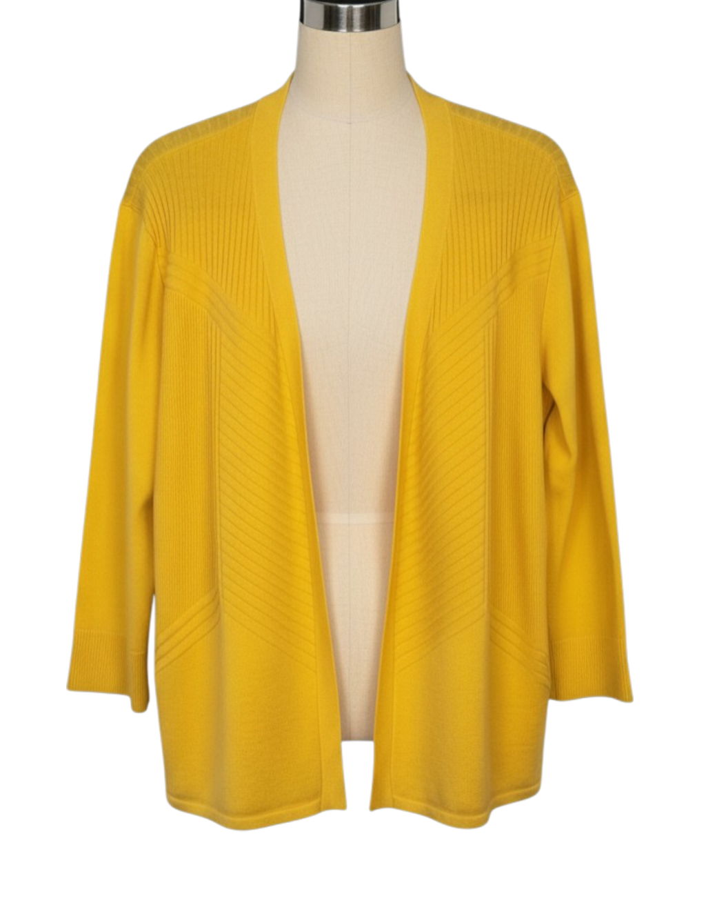 89th + Madison Bright Yellow Cardigan Women Medium Open Front 3/4 Sleeve Knit
