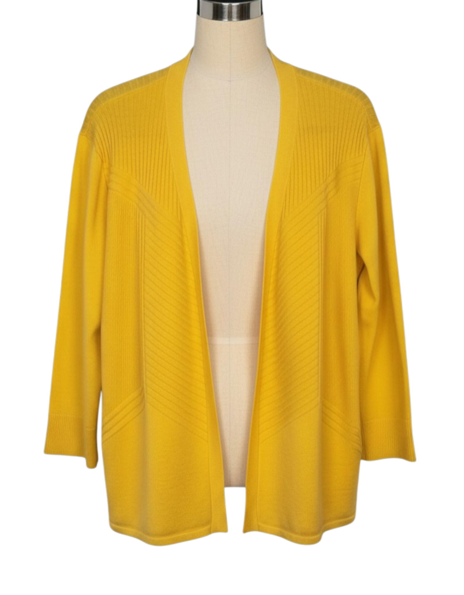89th + Madison Bright Yellow Cardigan Women Medium Open Front 3/4 Sleeve Knit
