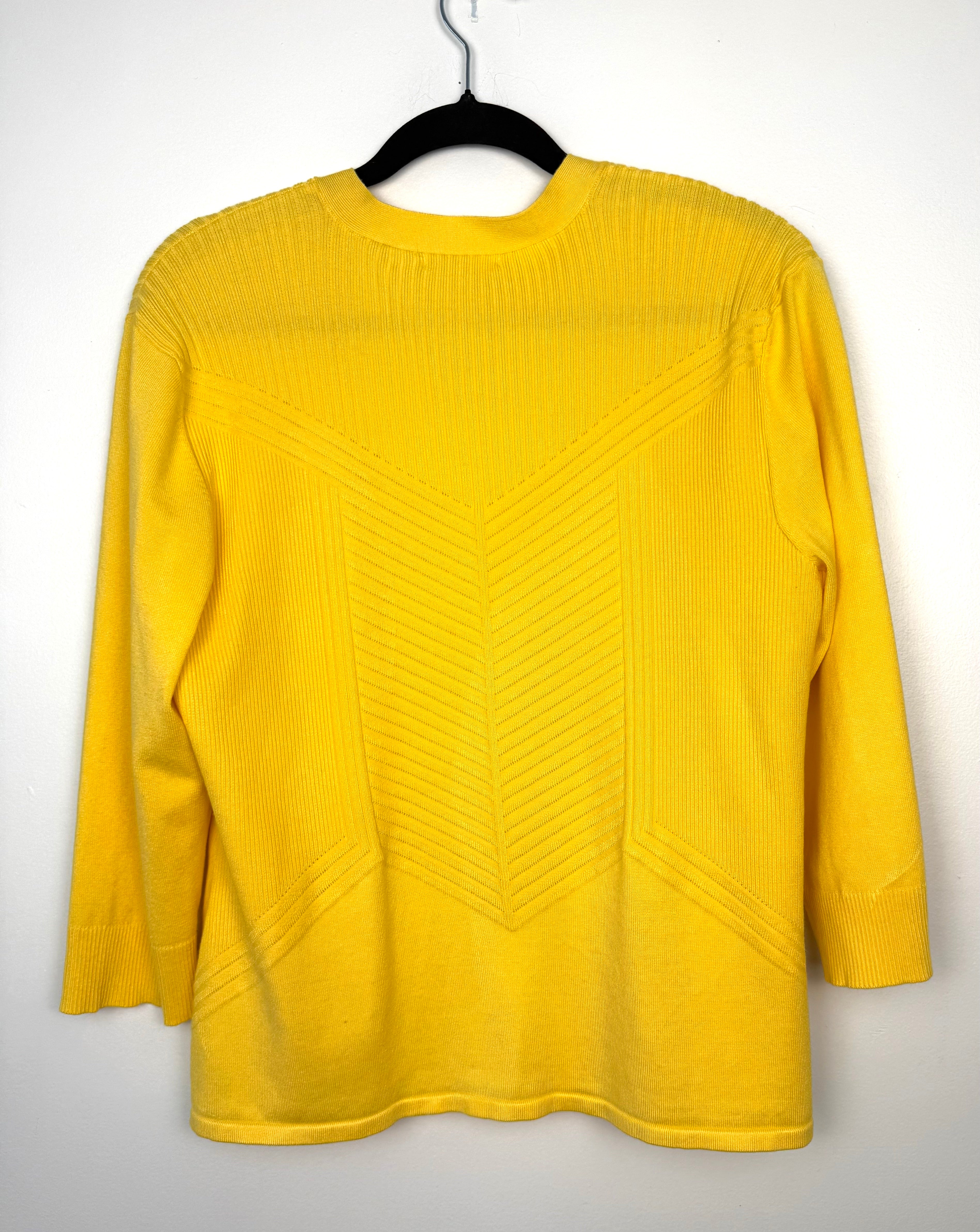 89th + Madison yellow cardigan women medium back view casual workwear layering