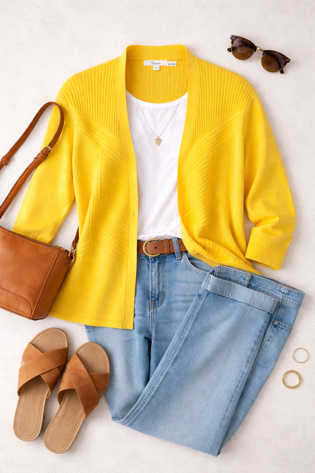 89th and Madison bright yellow cropped cardigan at Blue Sparrow Shop lifestyle photo