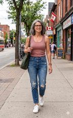 90 Degree by Reflex Ribbed Racerback Tank | Size M on woman walking outside in Canada