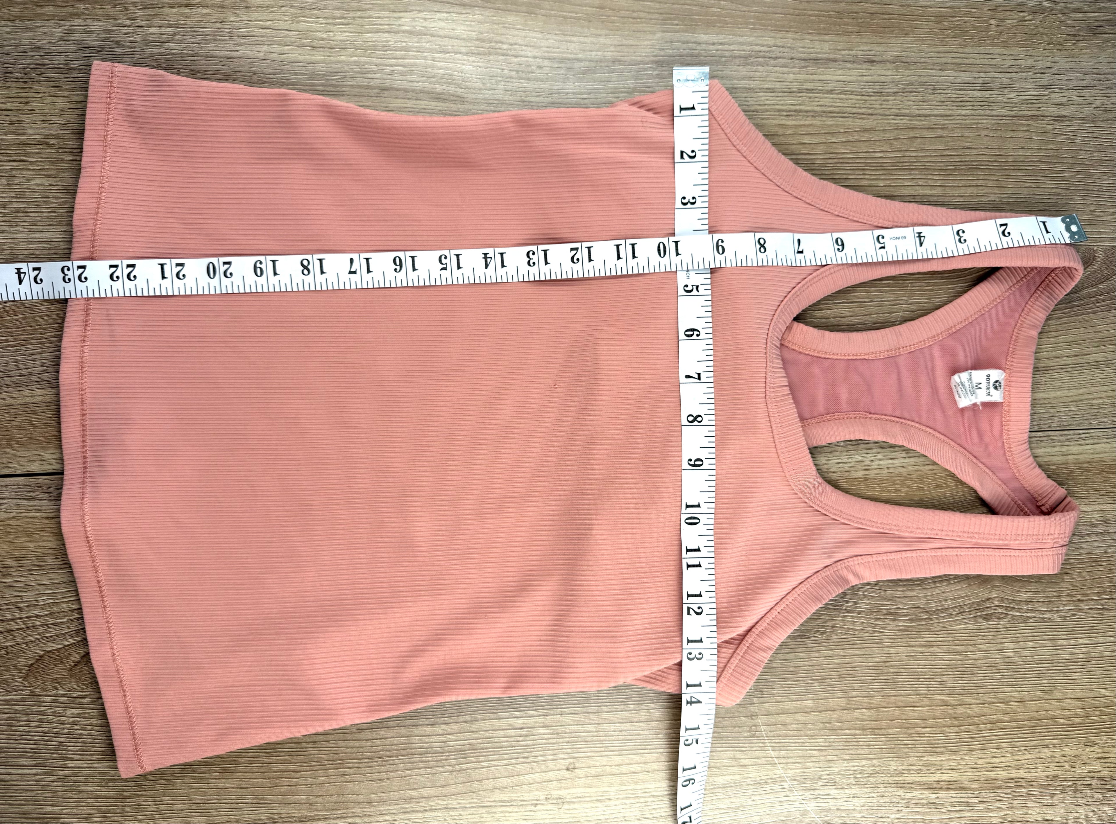 90 Degree by Reflex Ribbed Racerback Tank with shelf bra  measuring 28" bust and 23" shoulder to hem 