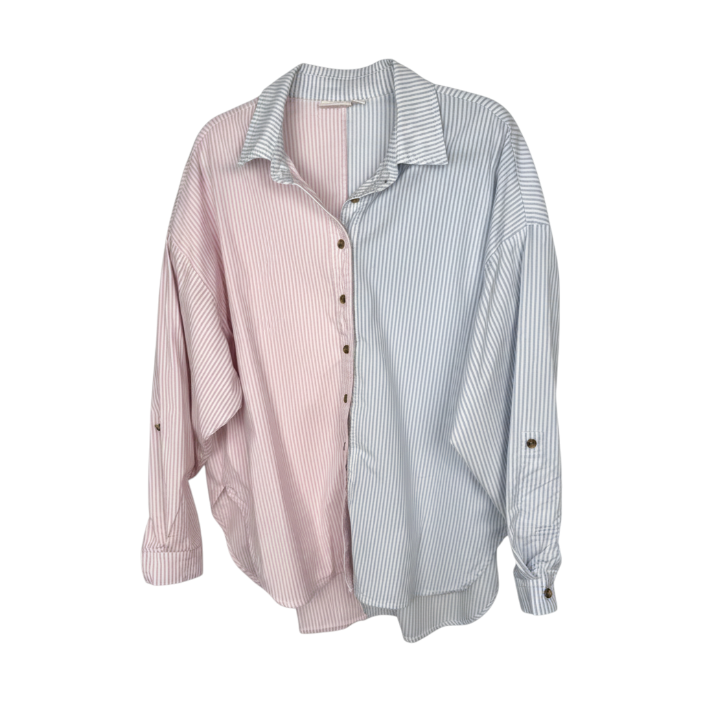 97% Cotton Y2K 80s Striped Oversized Shirt | Size L at Blue Sparrow Shop