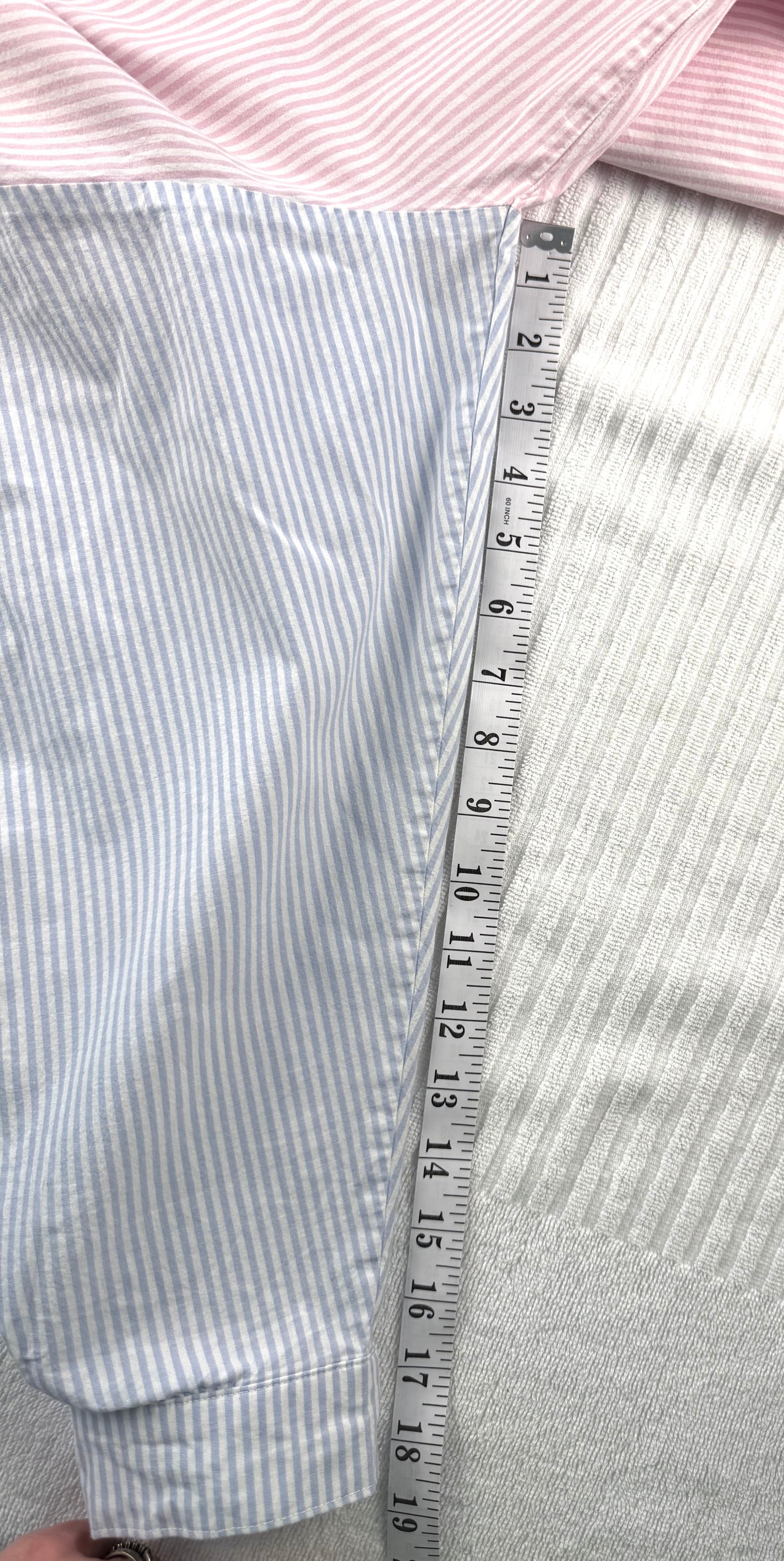 97% Cotton Y2K 80s Striped Oversized Shirt | Size L at Blue Sparrow Shop measuring 19" sleeve 