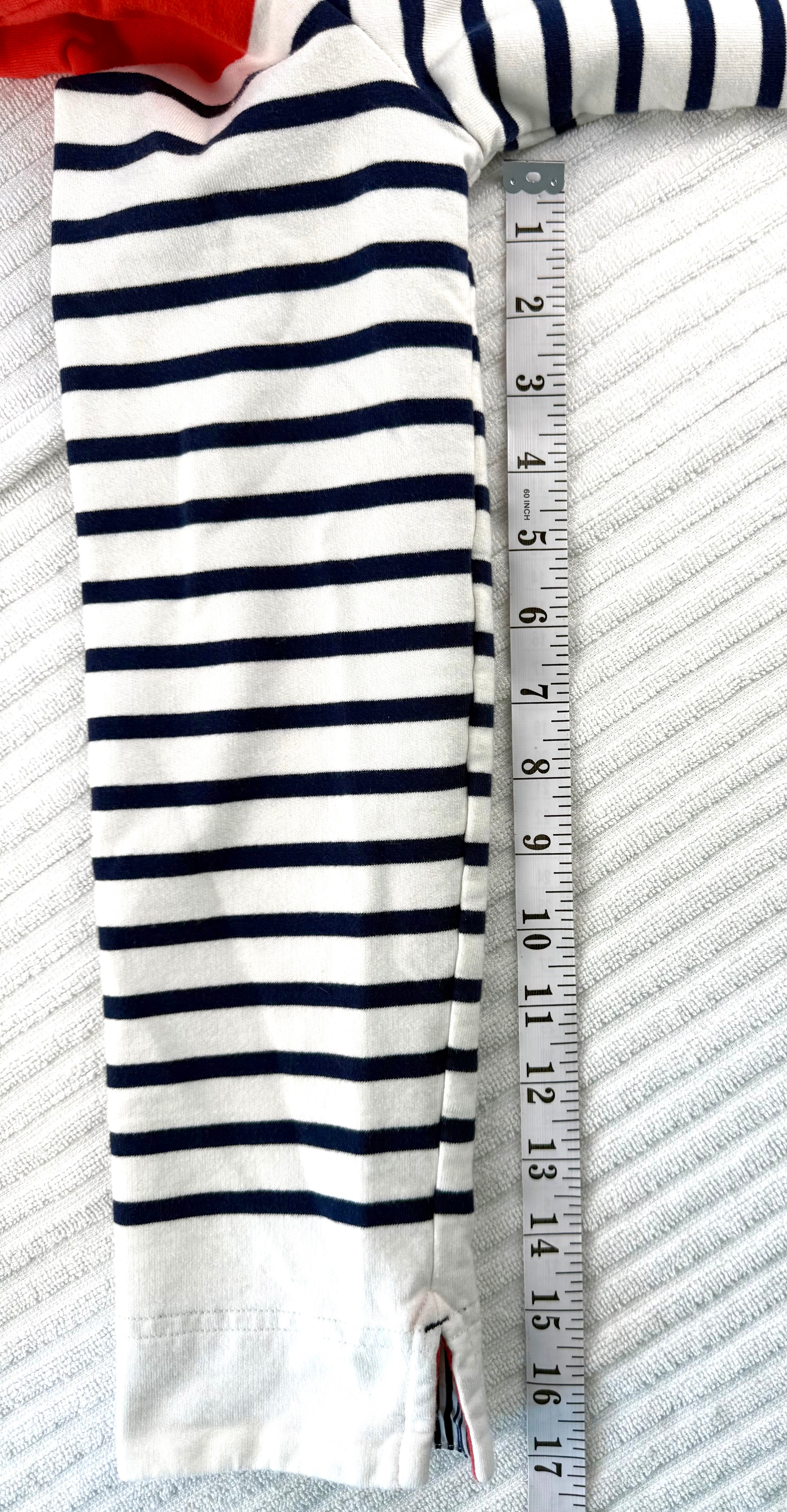 98% Cotton Joules Nautical Breton Pullover | Size S at Blue Sparrow Shop measuring 17" sleeve 
