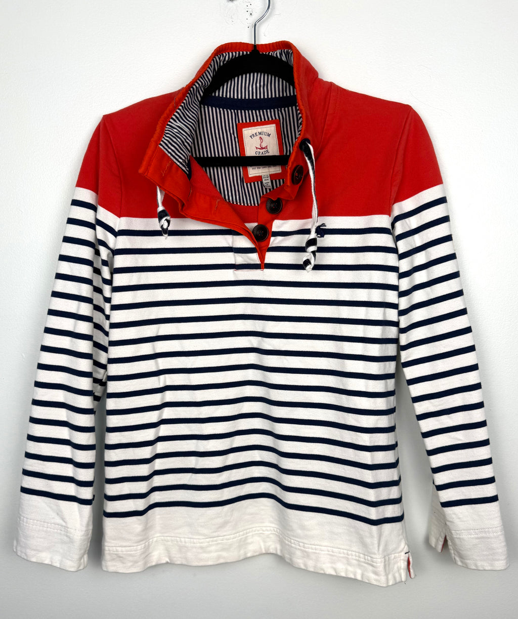 98% Cotton Joules Nautical Breton Pullover | Size S at Blue Sparrow Shop on hanger