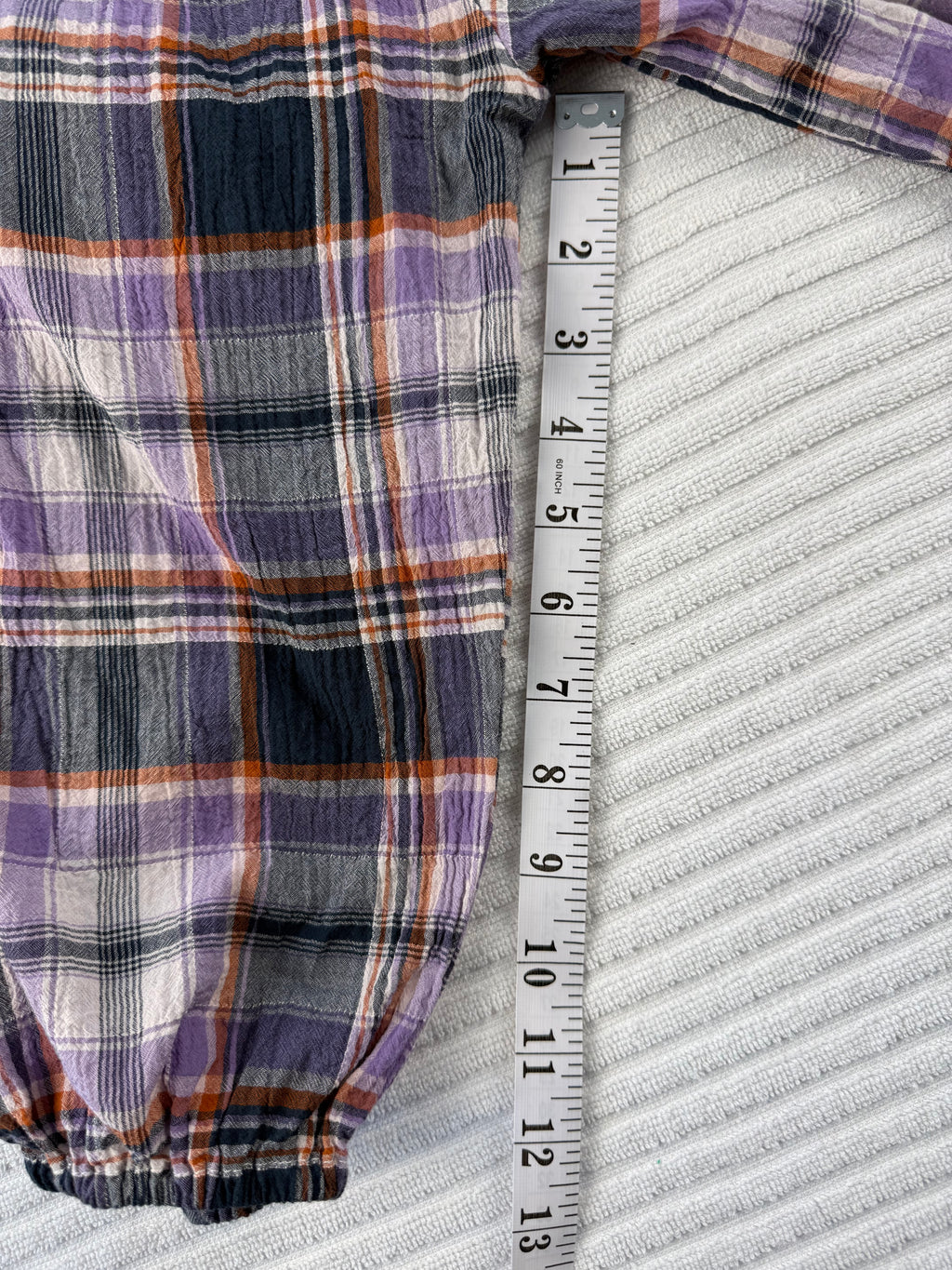 98% Cotton by Chaps Plaid Shirt | Size M at Blue Sparrow Shop measuring 13" sleeve 
