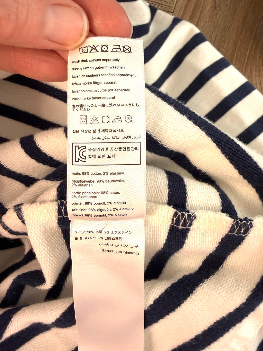 98% cotton tag inside 98% Cotton Joules Nautical Breton Pullover | Size S at Blue Sparrow Shop