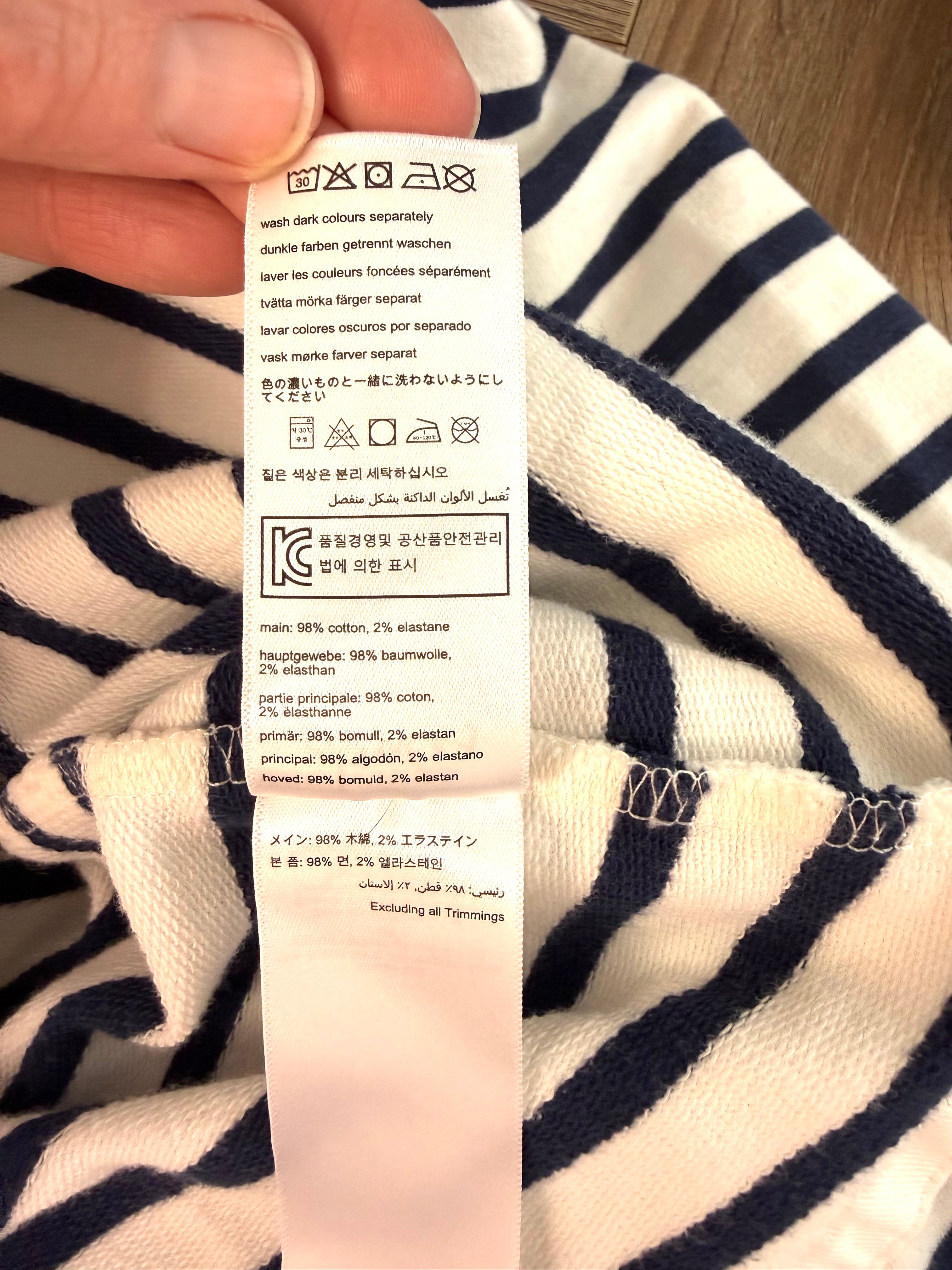 98% cotton tag inside 98% Cotton Joules Nautical Breton Pullover | Size S at Blue Sparrow Shop