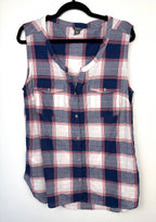 99% Cotton Eddie Bauer Plaid Sleeveless Shirt | Size L  at Blue Sparrow Shop on hanger
