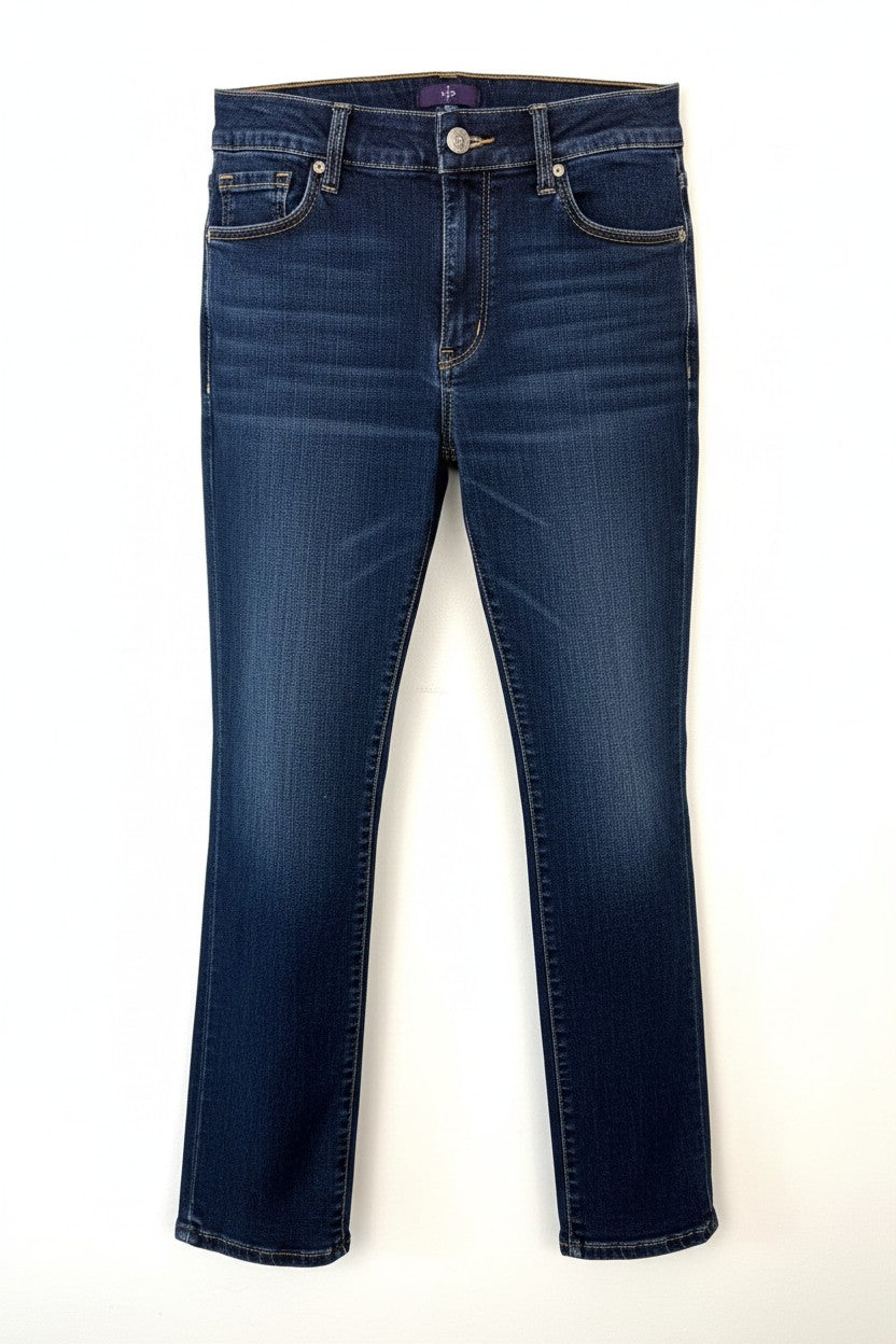 99% Cotton NYDJ Dark Wash Petite Straight Leg Jeans | Size 10P at Blue Sparrow Shop