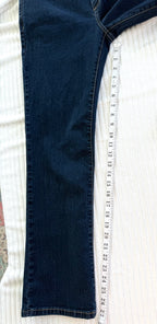 99% Cotton NYDJ Dark Wash Petite Straight Leg Jeans | Size 10P at Blue Sparrow Shop measuring 27" inseam