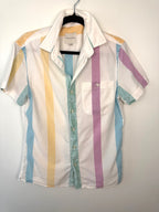 AMERICAN EAGLE 100% COTTON PASTEL STRIPE SHIRT at Blue Sparrow Canadian Resale Reimagined on hanger
