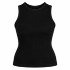 A hip-length bamboo crew neck tank featuring subtle textured detailing in black