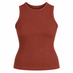 A hip-length bamboo crew neck tank featuring subtle textured detailing in cayenne