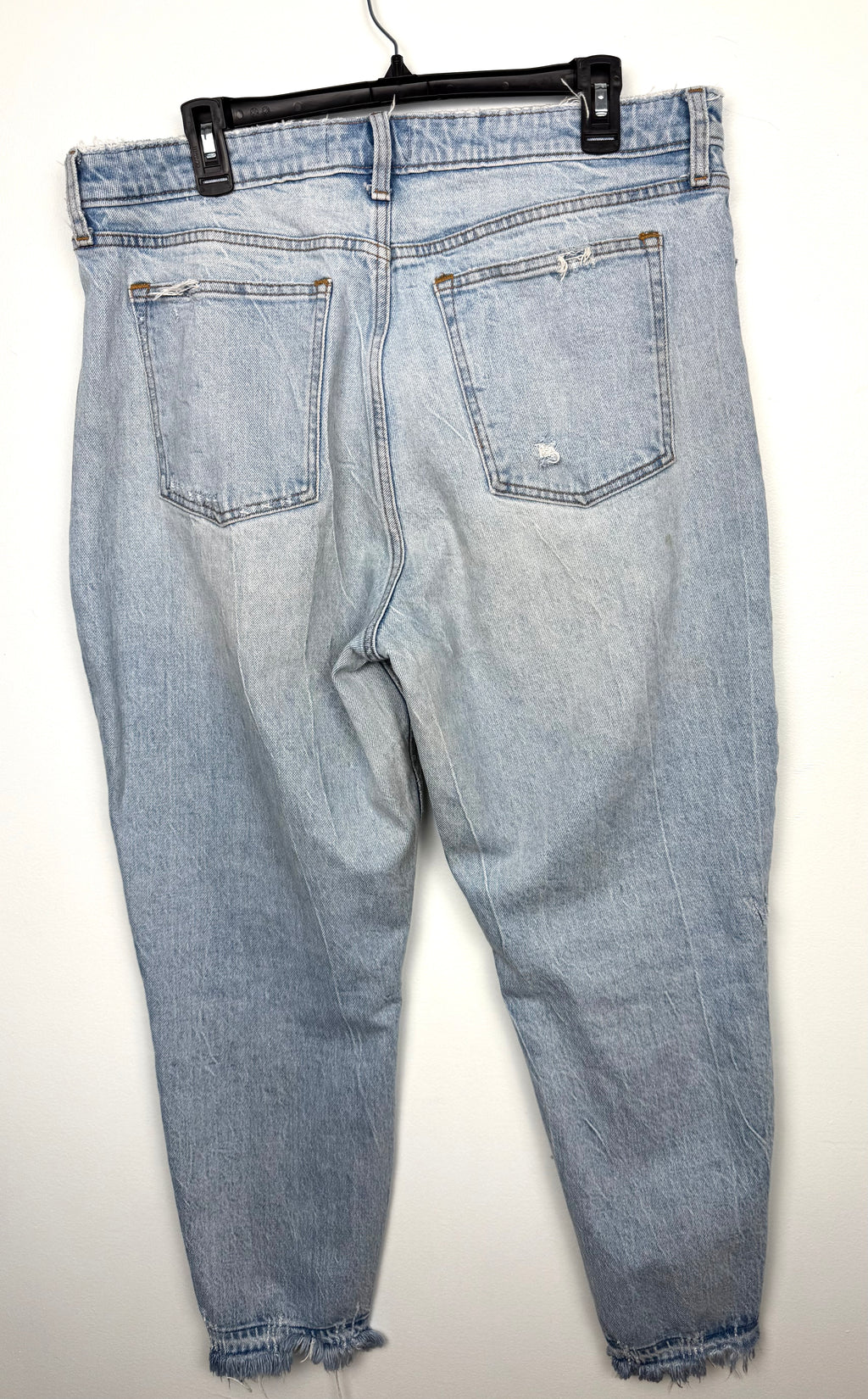 Abercrombie & Fitch Curve Love high rise mom jeans light wash distressed denim back view 