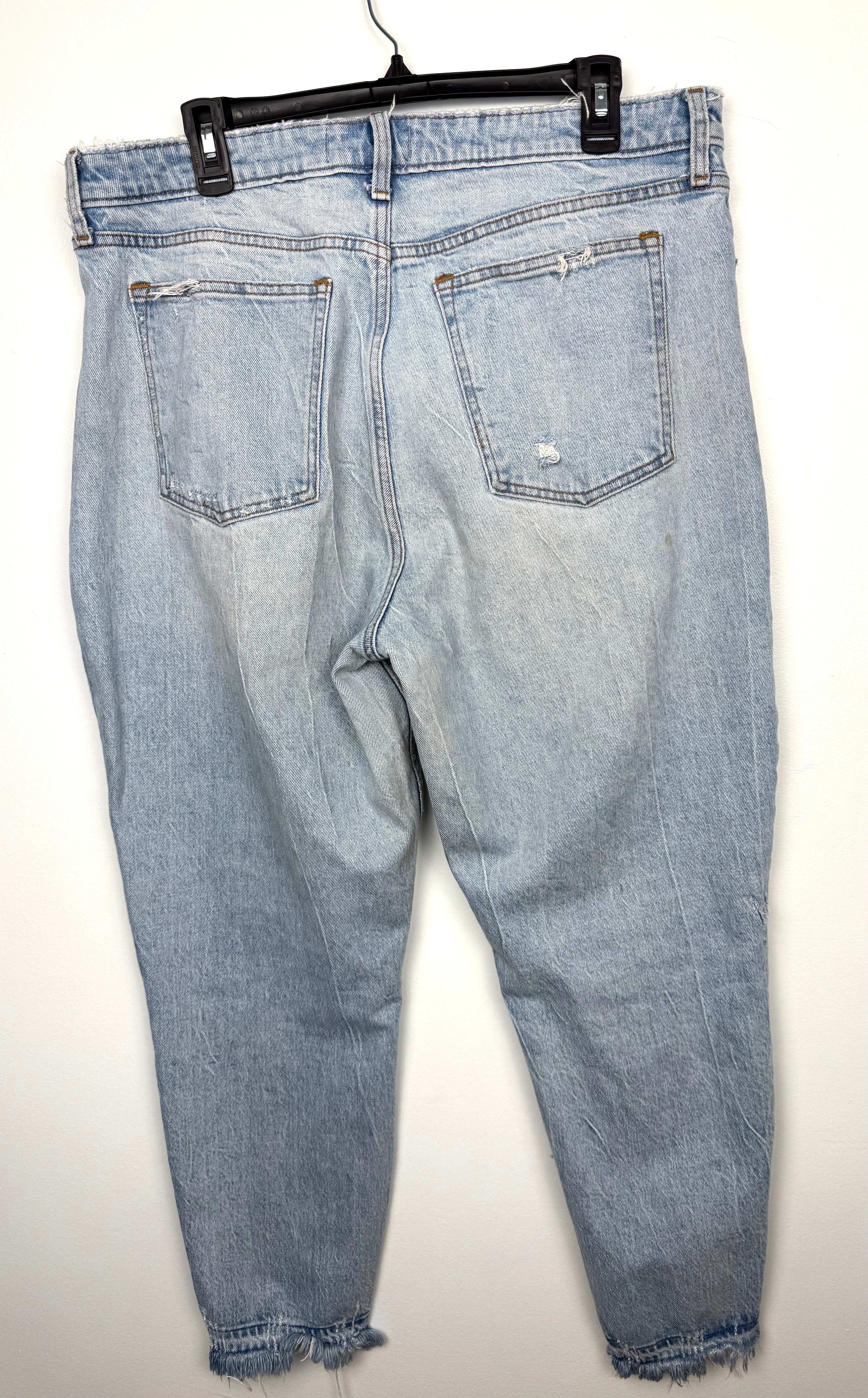 Abercrombie & Fitch Curve Love high rise mom jeans light wash distressed denim back view 