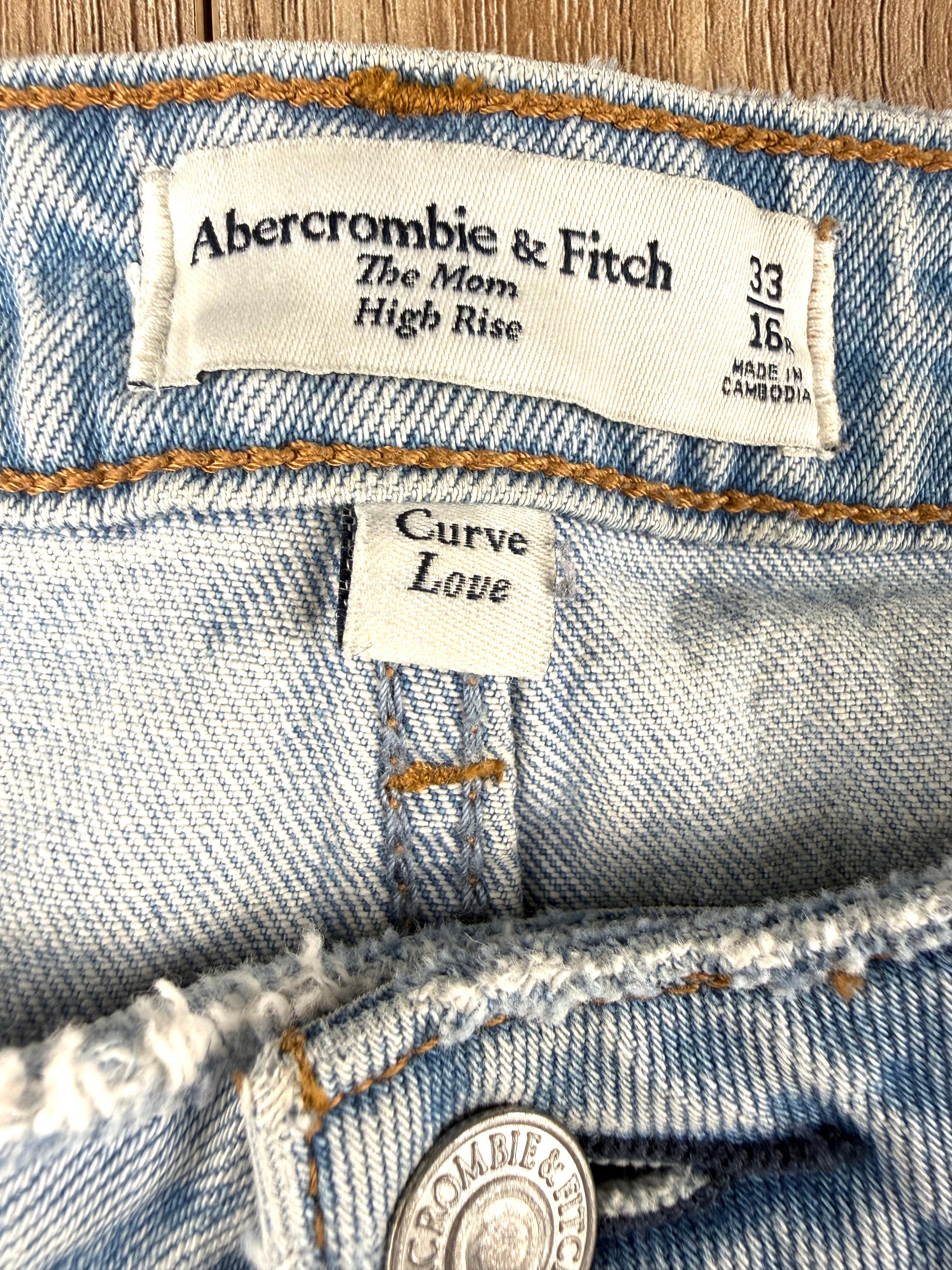 Abercrombie & Fitch Curve Love high rise mom jeans light wash distressed denim  inside label 