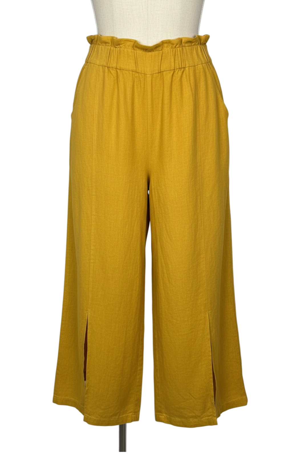 Alessia Santi Mustard Linen Wide Leg Pants | Made in Italy | Size L