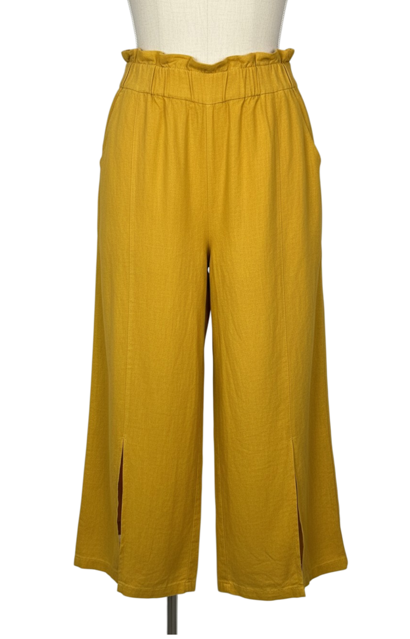 Alessia Santi Mustard Linen Wide Leg Pants | Made in Italy | Size L
