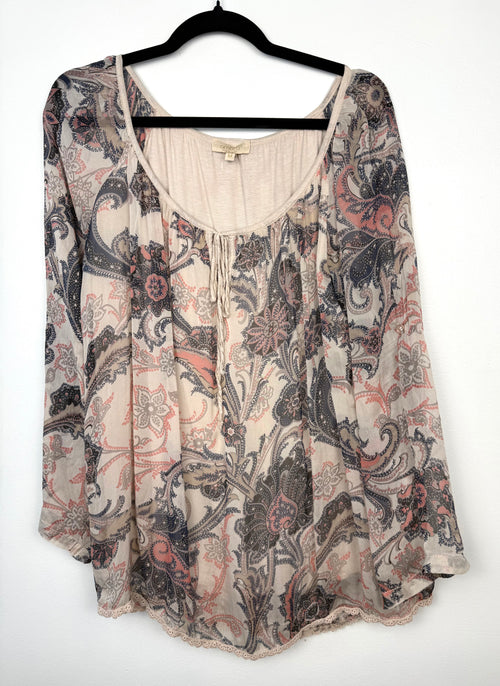 Ambra 100% Silk Sheer Bohemian Top Made in Italy on hanger