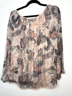 back of Ambra 100% Silk Sheer Bohemian Top Made in Italy on hanger