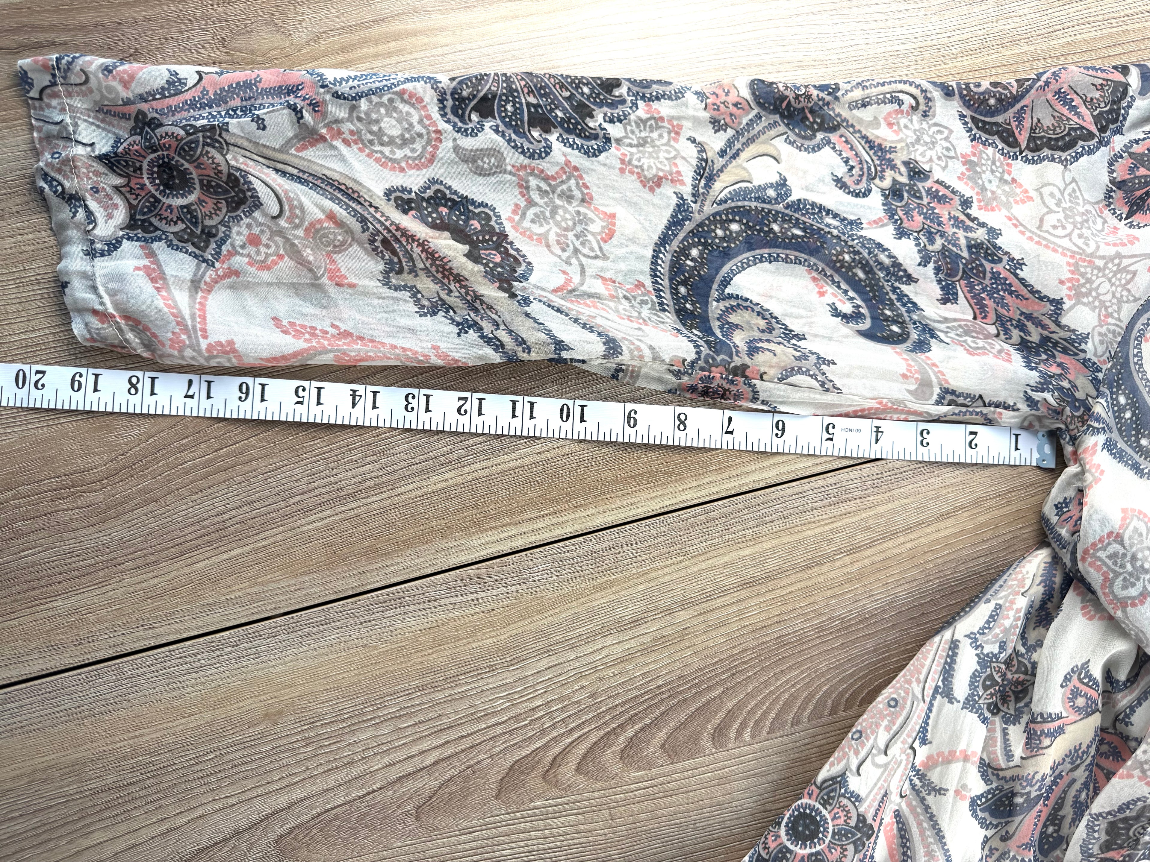 Ambra 100% Silk Sheer Bohemian Top Made in Italy measuring 19" sleeve 
