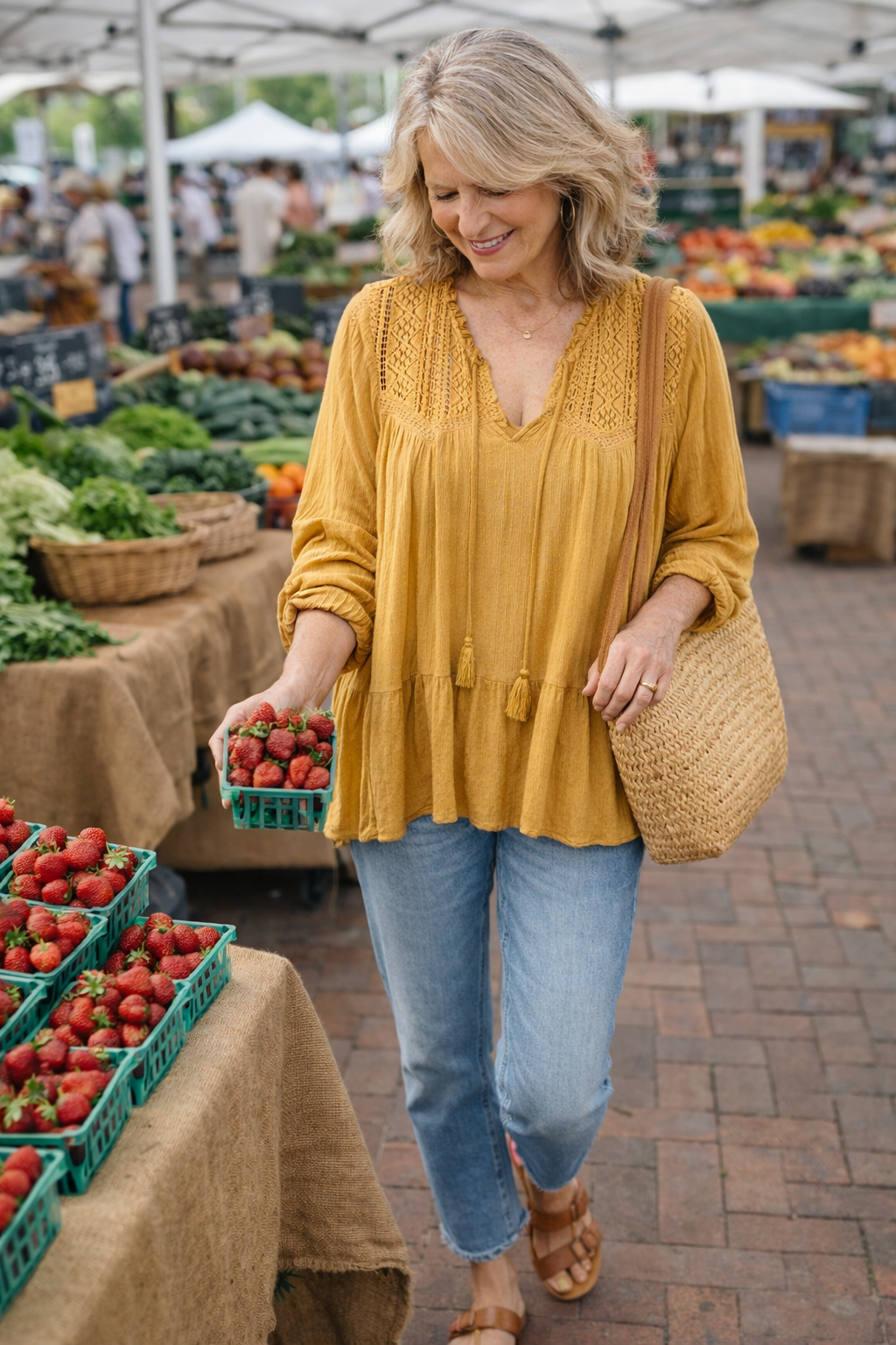 American Eagle Boho Tunic at Blue Sparrow Shop on woman at market 