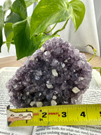 Amethyst Cluster with measuring tape showing it to be about 4 inches wide 