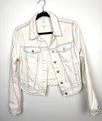 Aritzia Talula Distressed cropped denim jacket front view 