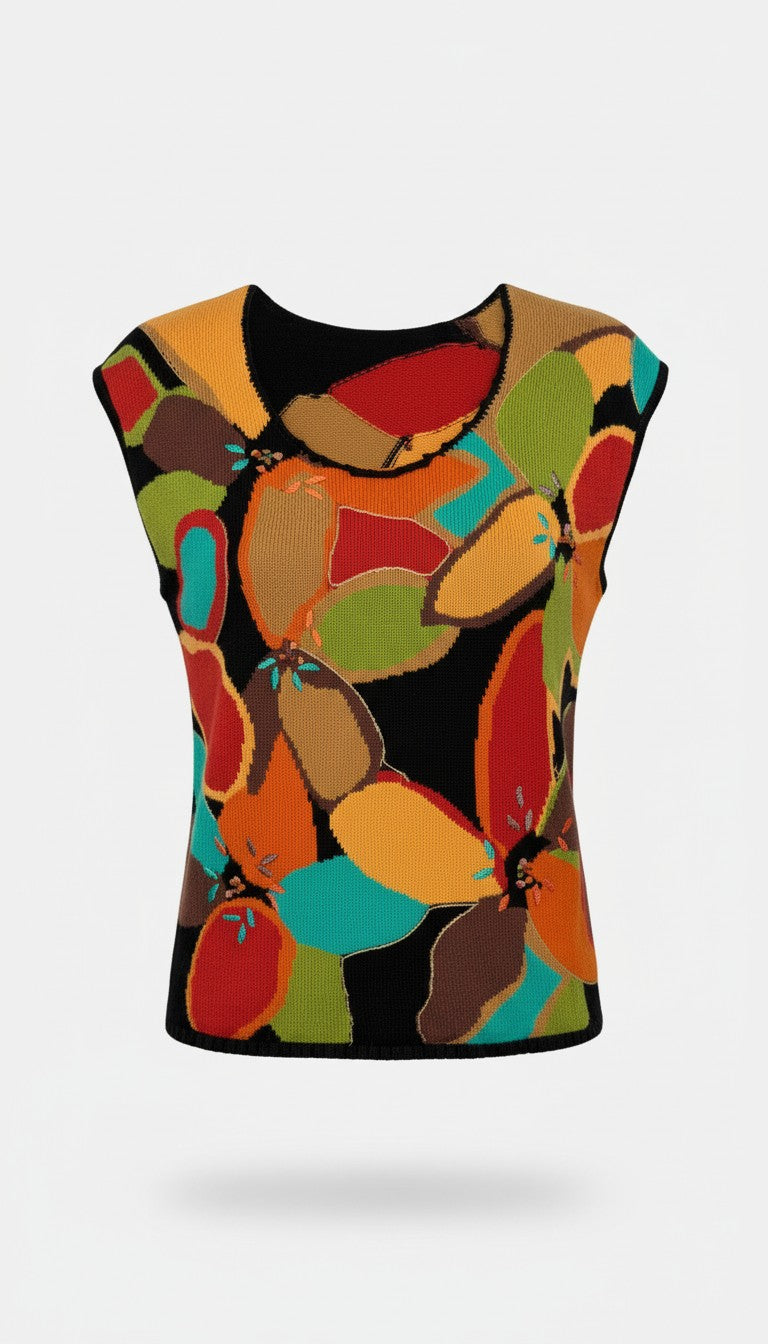 Artisan Abstract Floral Knit Top | Size M at Blue Sparrow Shop