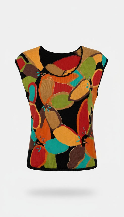 Artisan Abstract Floral Knit Top | Size M at Blue Sparrow Shop