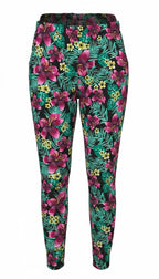 Artisan Handmade Tropical Floral Print Loose-Leg Pants — Hibiscus & Palm | Size M / 8-10 at Blue Sparrow Shop 